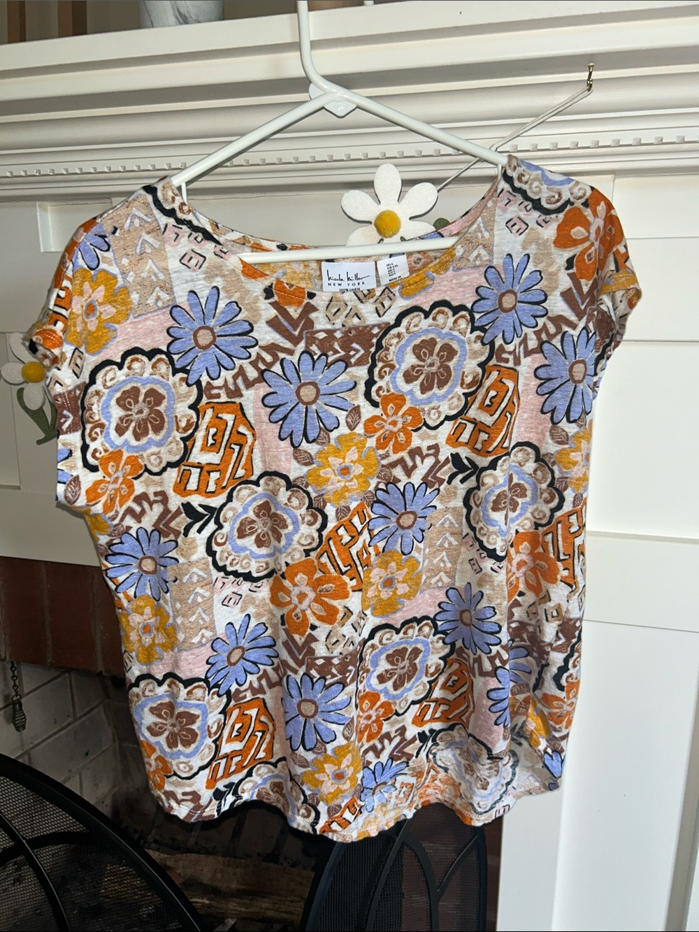 Nicole Miller 100% Linen Top Size L